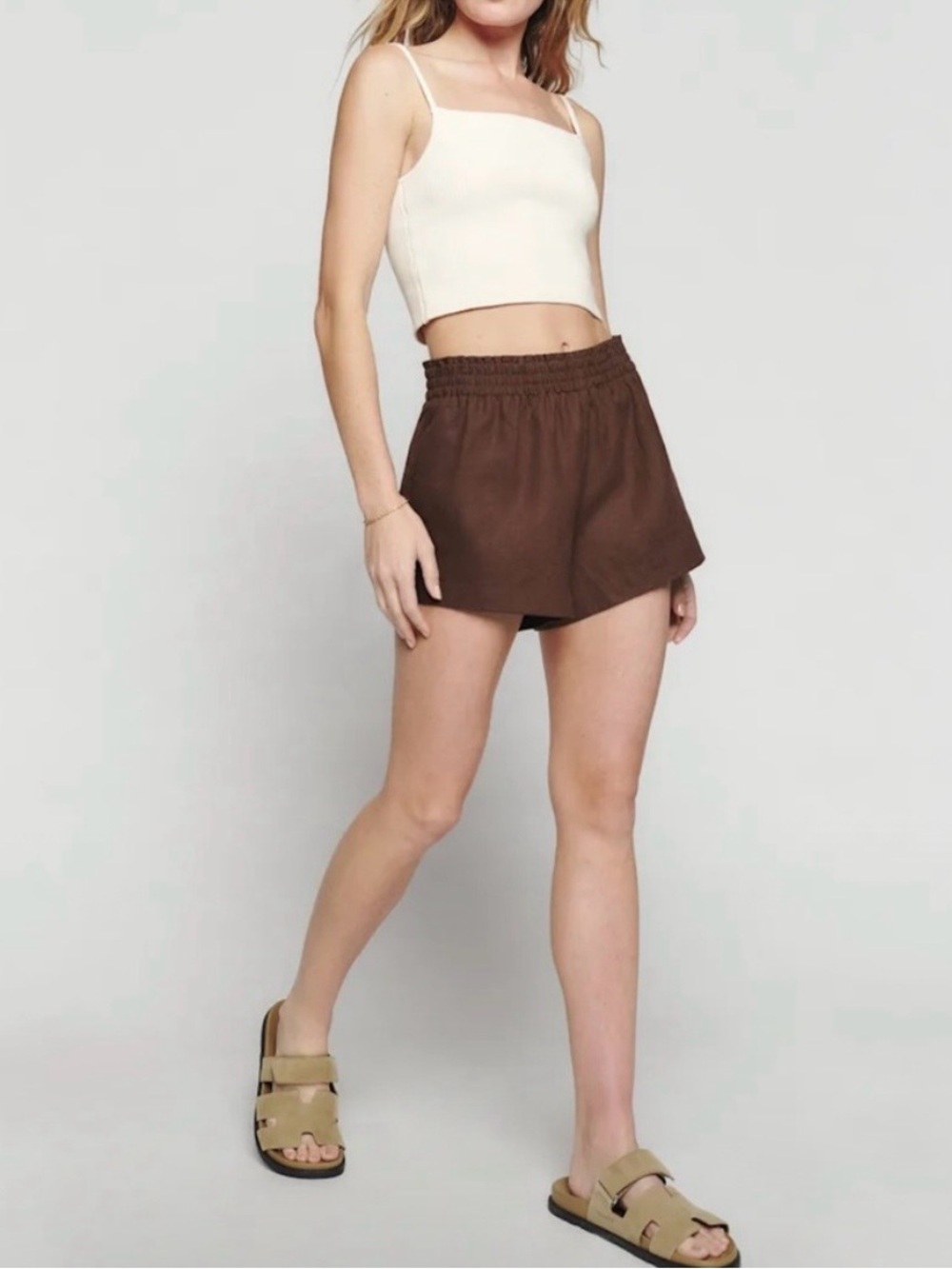 Reformation Elastic Waist Linen Shorts